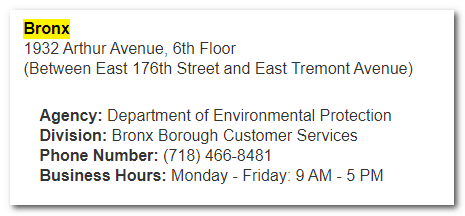 Bronx DEP Borough location