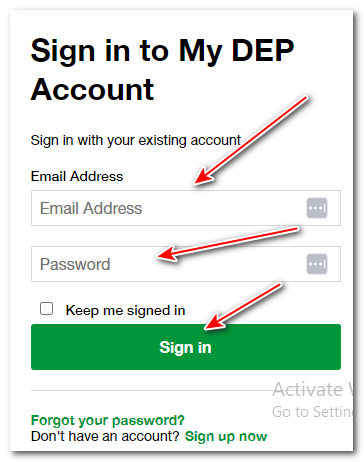 Signing in to MY DEP account to enroll in autopay feature