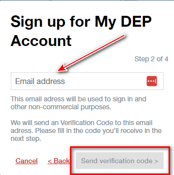 sending verification code to register on NYC DEP account