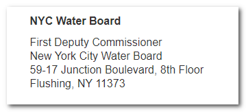 NYC DEP executive director support for filling NYC water bill dispute