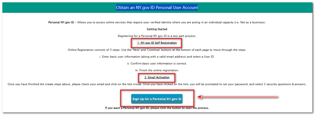 NY.gov setting up the personal account for LIHWAP