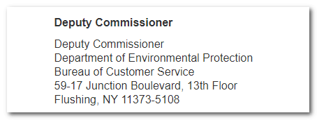 NYC DEP deputy commissioner support for filling NYC water bill dispute