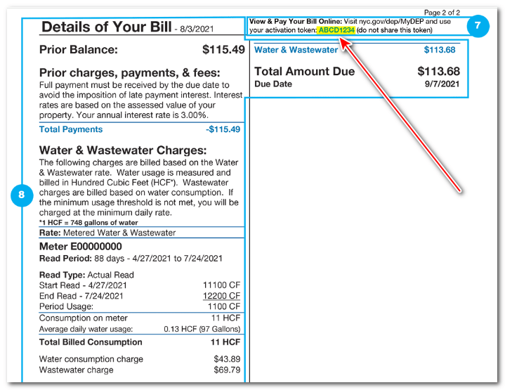 Finding the activation token on the NYC water bill