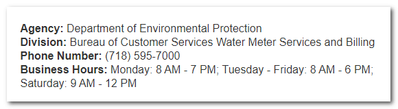 NYC DEP customer service support for filling NYC water bill dispute