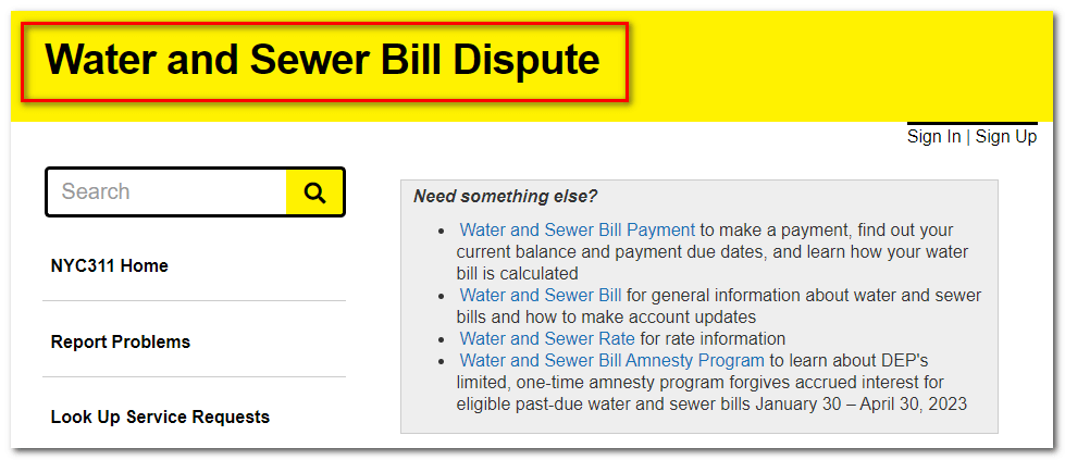 NYC DEP water bill dispute step by step instructions