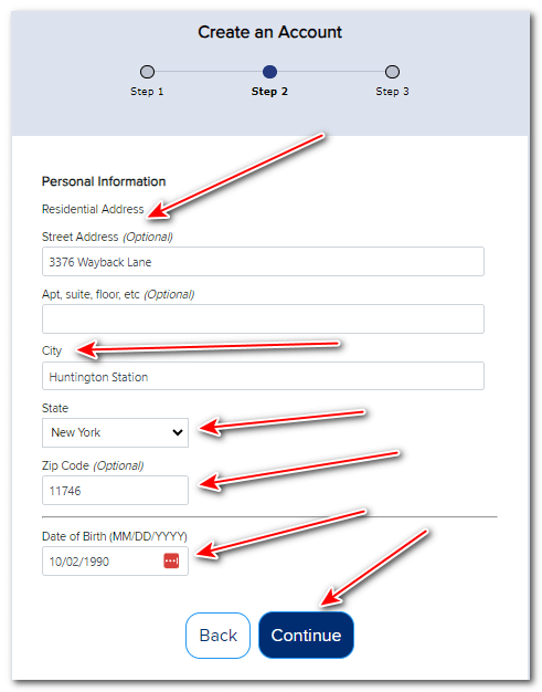 Filling the personal details on the NY.gov ID website for LIHWAP