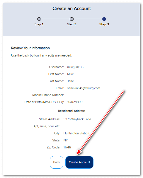 Reviewing the personal information on the NY.gov ID website to create a account