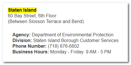 Staten Island DEP Borough location